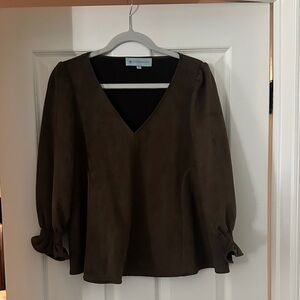 Tuckernuck Dark Brown faux suede V-Neck Top